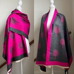 Earthy House Of Tweed Tree Scarf Shawl Wrap Throw Pink Grey Super Soft Luxe NWT